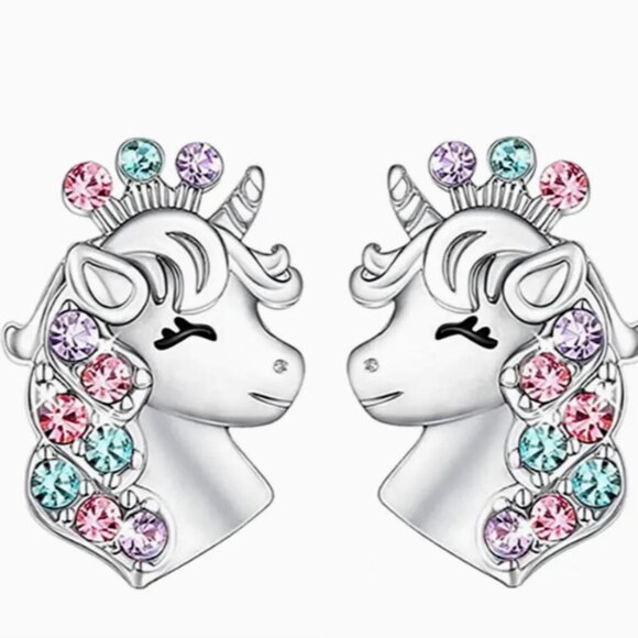 Unicorn silvertoned crystal rhinestone Fashion earrings - Picture 1 of 3